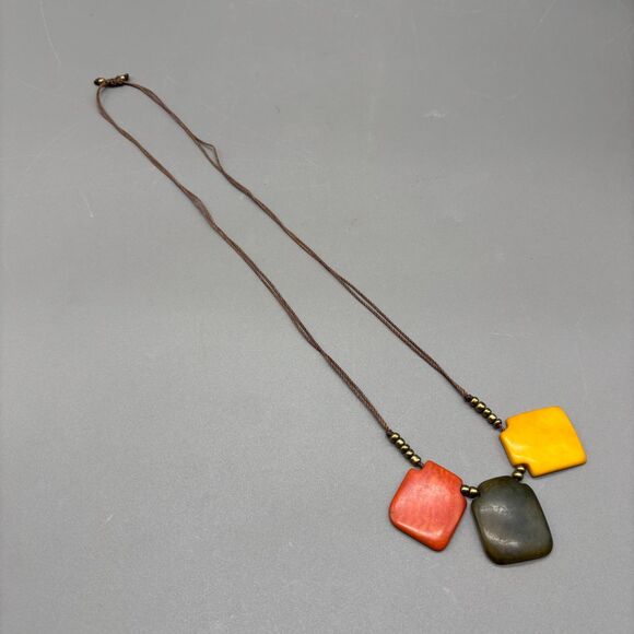 Agate Stone Bead Necklace Green Yellow Orange Polished Natural Brass Spacers - Picture 2 of 12